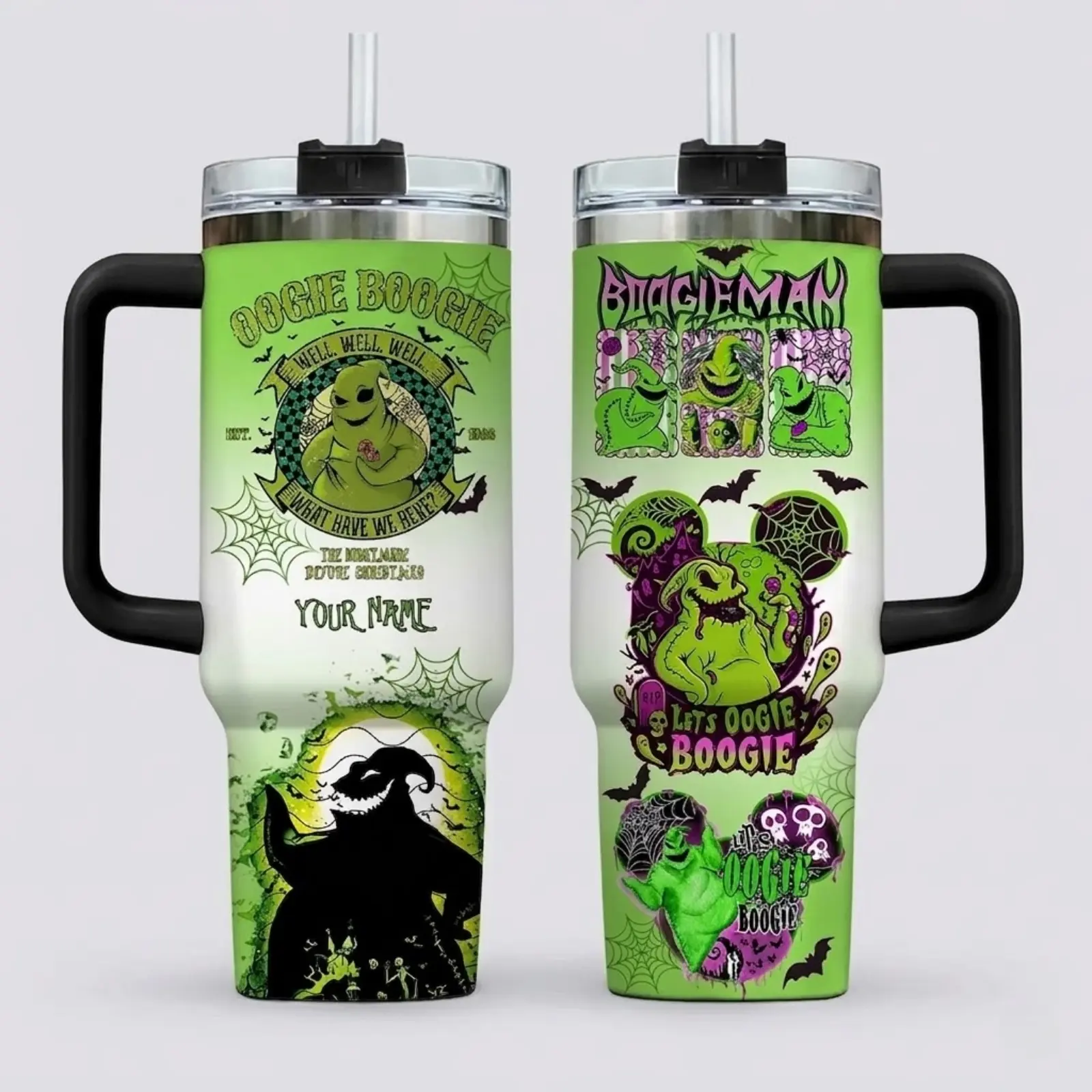 Personalized Oogiie Boogie 40oz Tumbler, Halloween Tumbler With Handle, Green Horror Movie Fan , Custom Name Travel Mug, Spooky Drinkware, Christmas Gift, Gothic Collectible Cup for Fans, Gift for Him or Her, Party Gift for Halloween Lovers & Collectors