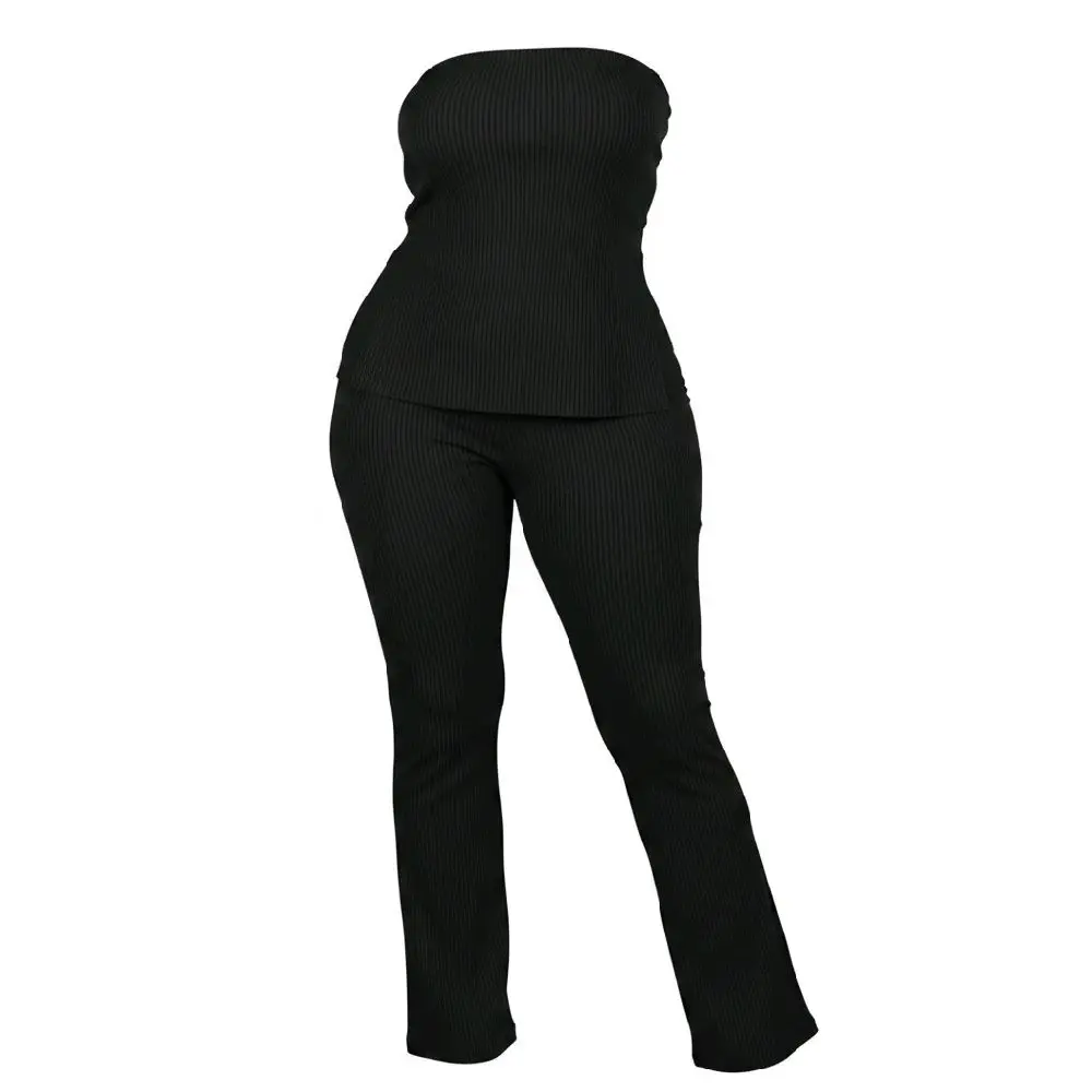 Ripped Strecth 2-Piece Tube Top & Flare Pant Set | Soft & Comfortable | Size XL-3X