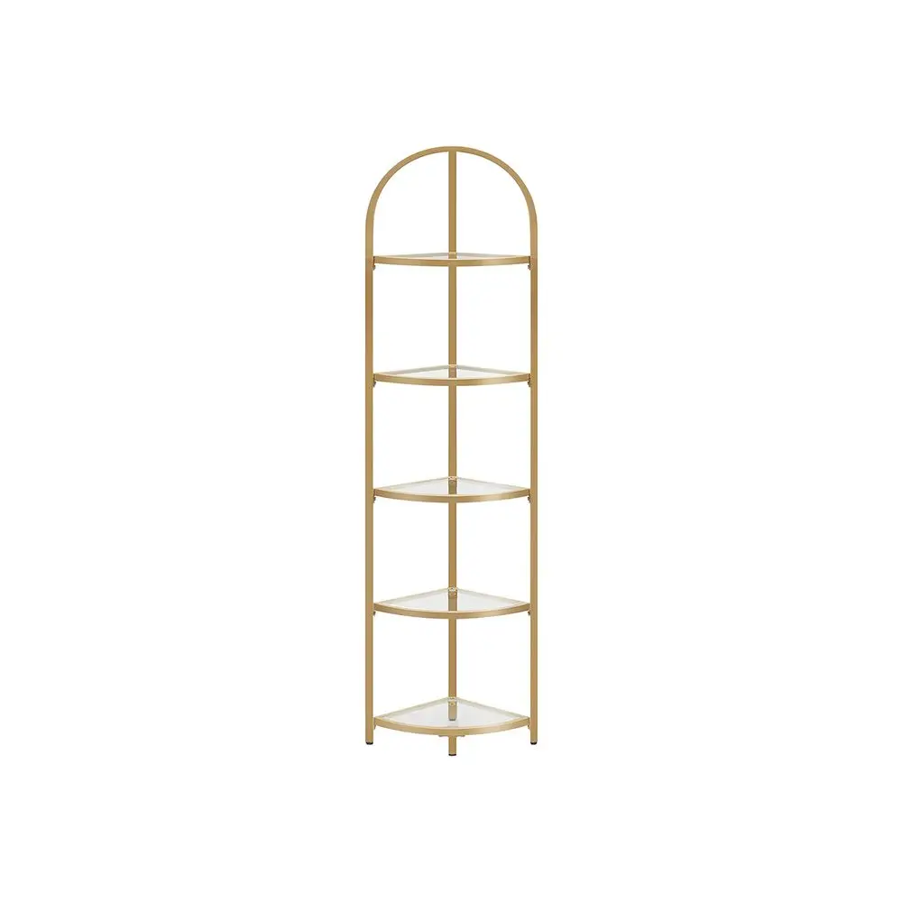 SONGMICS 5-Tier Multifunctional Tempered Glass Corner Shelf Stand - Bookshelf Storage, Shelves for Bathroom Organization or Plant Display