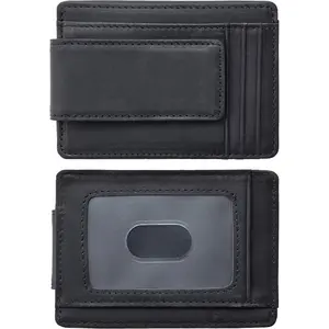 Genuine Leather Magnetic Front Pocket Money Clip Wallet RFID Blocking