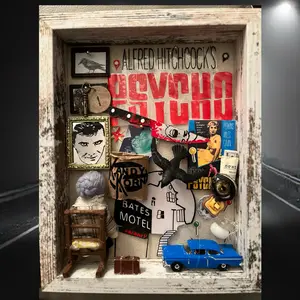 Psycho movie shadow box - 8 x10 shadowbox with front open. Can be hung in the wall or displayed on table top.