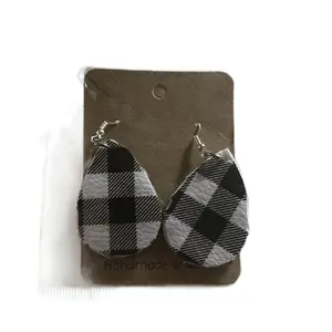 Handmade Buffalo Plaid Black and White Leather Earrings for Women Unique Love by Me Design