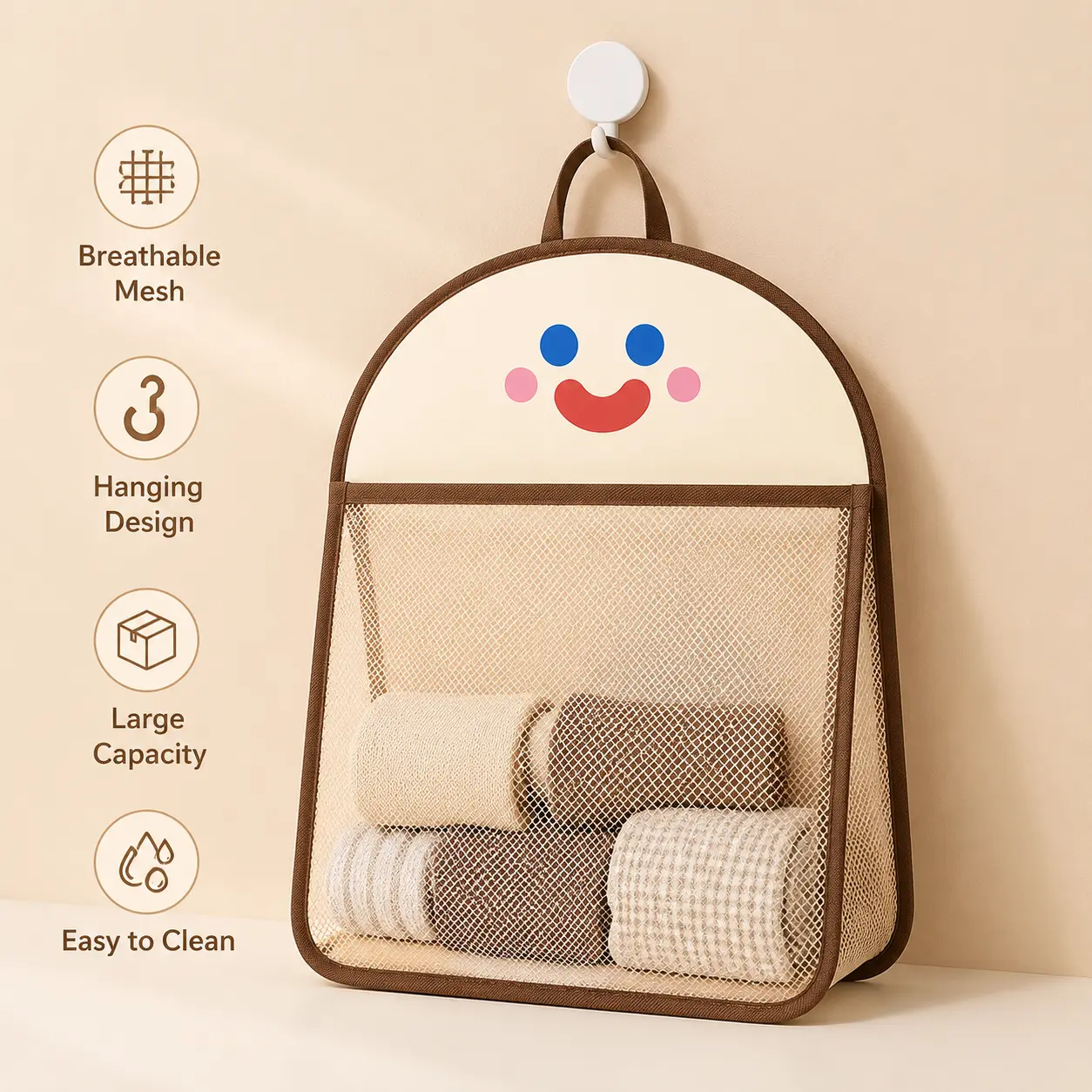 1-Count Hanging Mesh Fabric Storage Bag, See-Through Large-Opening Washable Closet Storage Organizer to Organize Socks, Underwear - Home Supplies with Hanging Design to Avoid Messy Piles