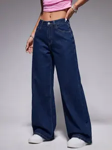 Vintage Trendy Loose High Waist Bell Bottom Women's Jeans, Casual Wide Leg Distressed Long Pants, Fashionable Clothing for Daily Wear