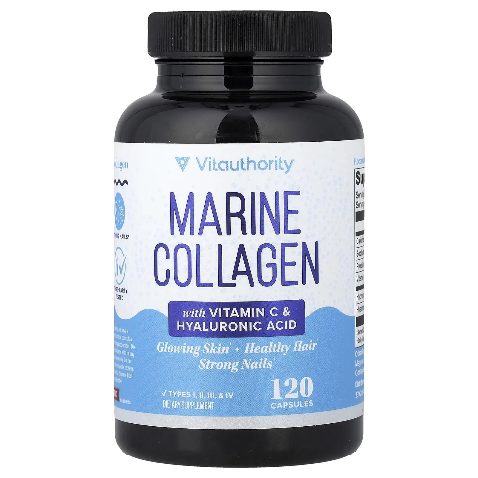Vitauthority Marine Collagen with Vitamin C & Hyaluronic Acid, 120 Capsules