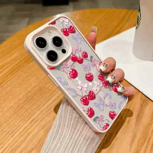 Stylish Cherry Design Clear Magnetic Phone Case, Compatible with MagSafe Silicone Bumper Protective Cover For iPhone X XSMAX 11 12 13 14 15 16 Pro Max Plus