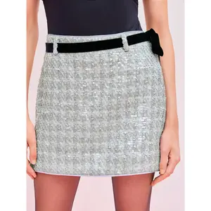 Cider [size 2-10] Sequins Mid Rise Mini Skirt With Belt SwimWeek