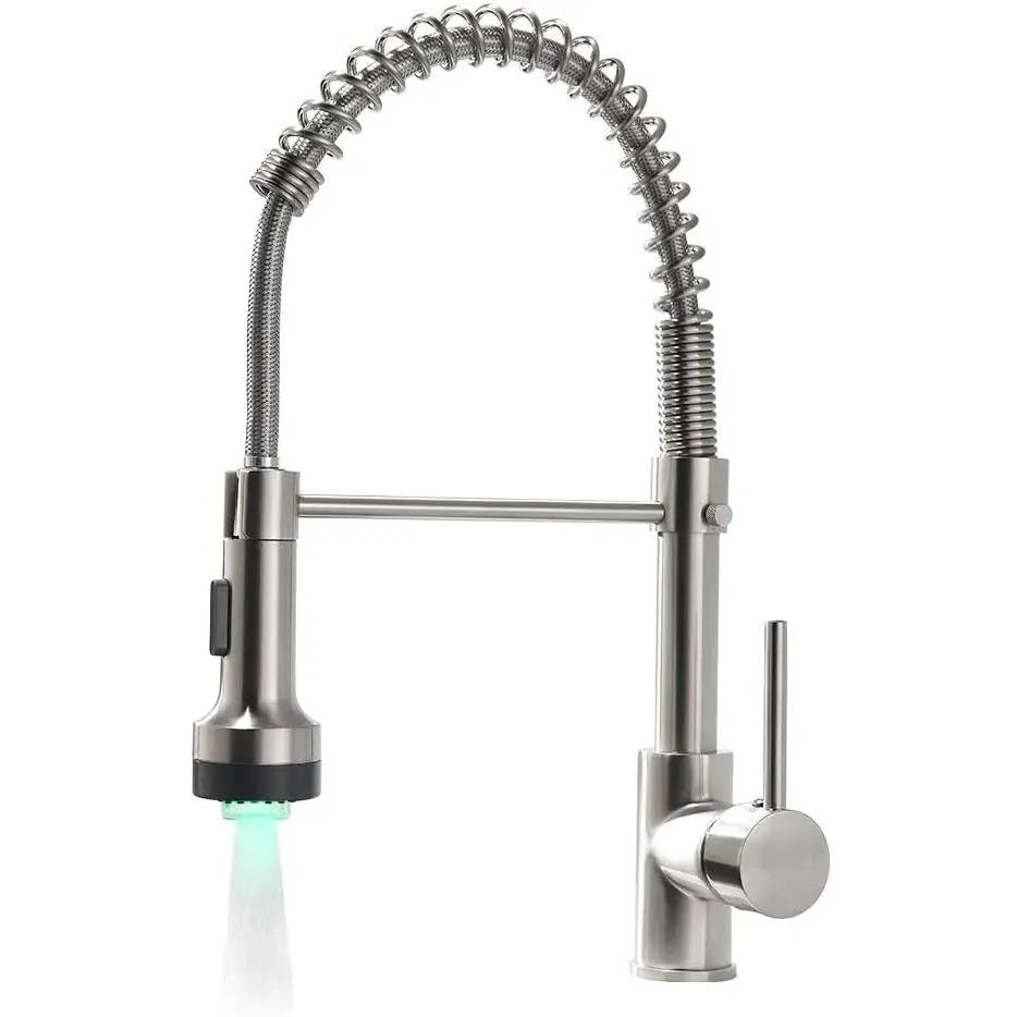 LED Pull-Down Sprayer Kitchen Faucet - Commercial Single-Handle High-Arc Plumbing Fixture with Fingerprint Resistance and Faucet Sprayer Attachment, High Arc Faucet