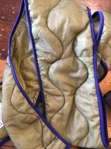 Olive Green Army Liner Quilted Scarf w/ Blue Bias Accent (Reworked)