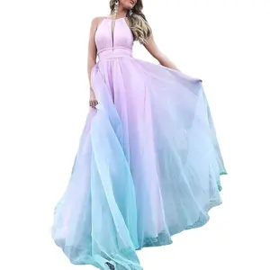 Summer Gradient Print Deep V Sleeveless Maxi Dress| Beach Party Vacation Outfit