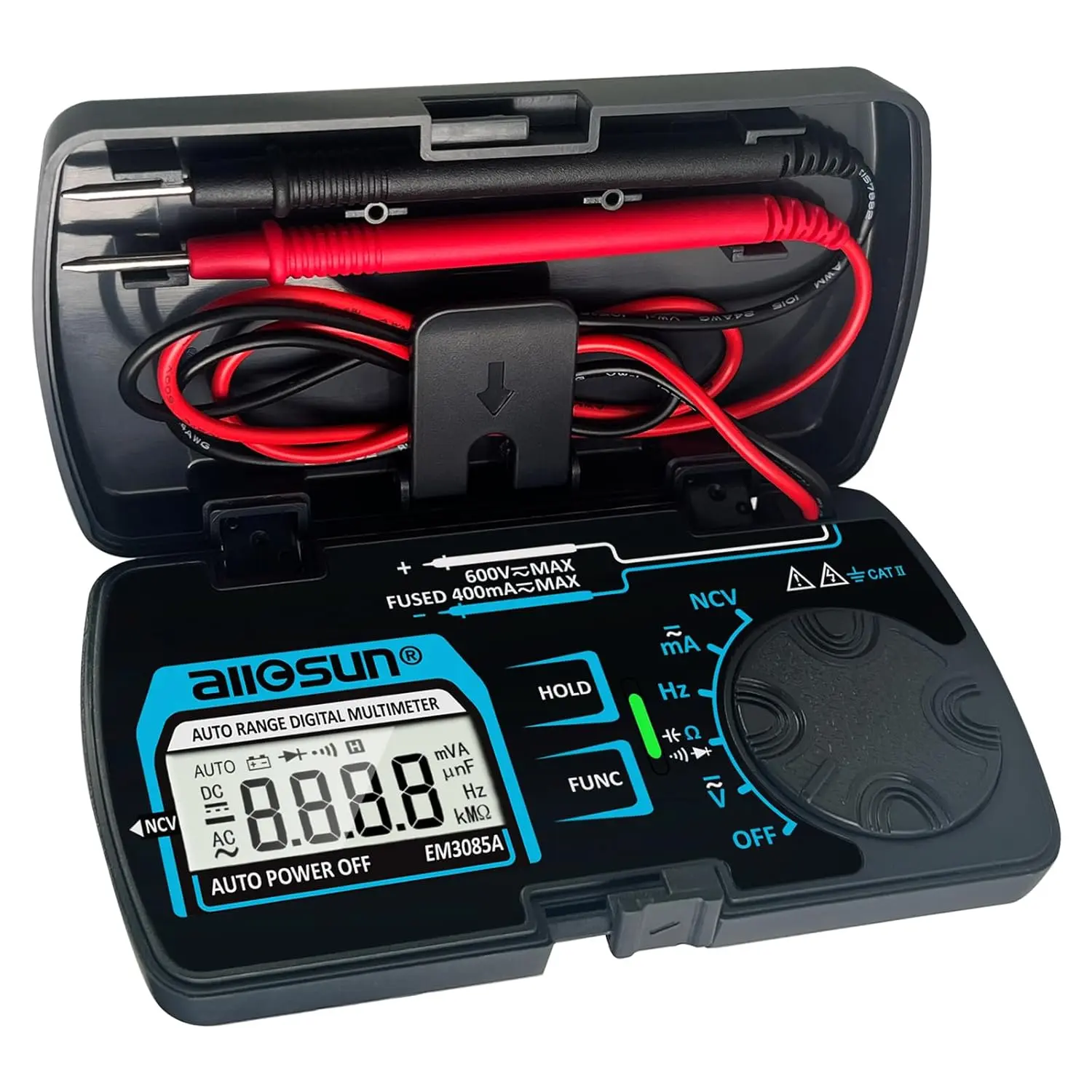 ALLOSUN EM3085A (Upgraded) Pocket-Size Digital Multimeter, Auto Range Electrical Tester with DC/AC Current, NCV Detection, Ohm, Capacitance, Frequency, Diode & Continuity Tests