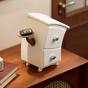 white brown storage box with round door and hinged cover - Compact storage box with gold knobs, durable plastic tabletop organizer, Desktop storage box, for home office, school - decorative storage box, space saving design, ideal for Christmas