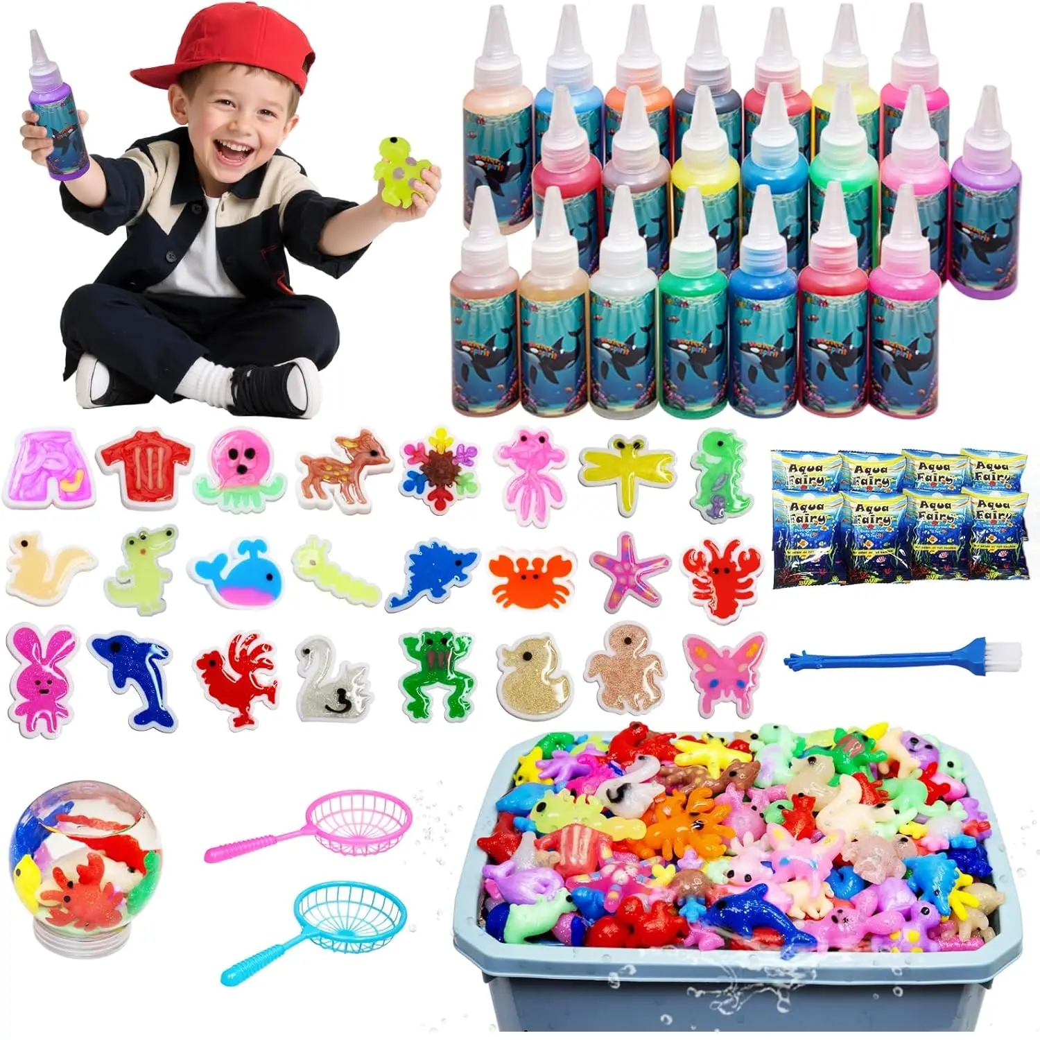 Magic Water Elf Toy Kit - Squishy Art Craft Kit, 20 Gels & 10 Molds, Complete Craft Set with DIY Material for Hands-On Mold and Mix Sensory Play, Kids Ages 3+ Party Favors & Gifts