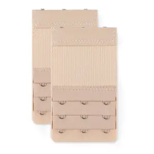 INSPIRE CHIC 2pcs Bra Strap Extenders Set 3 Rows 2 Hooks/3 Hooks/4 Hooks Comfort Cotton Elastic Bra Hook Extensions 4-hooks Apricot
