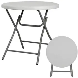 JupiterForce 32" Diameter Easy-Fold Round HDPE+Steel Folding Plastic Table, Locking Leg Steel Frame, Outdoor Cafe Card Table for In/Outdoor Parties, White