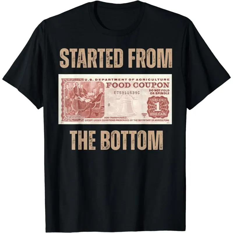 Men's Cotton Short-Sleeve Round Neck Casual Top T-Shirt - "Started From Food Stamp Amounts In Each State" Graphic Design for Men, Minimalist, T-Shirt Top, Food Stamp Art, Breathable Cloth, Shortsleeve, Menswear, All Seasons, Cold Wash