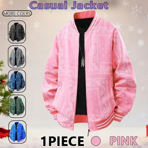 Men's Casual Cashew Flower Varsity Jacket,Vintage Lightweight Bomber Baseball collar Jackets,Classic Fabric,Mens Fashion Stylish,Men's jackets,Streetwear,Men's Clothing