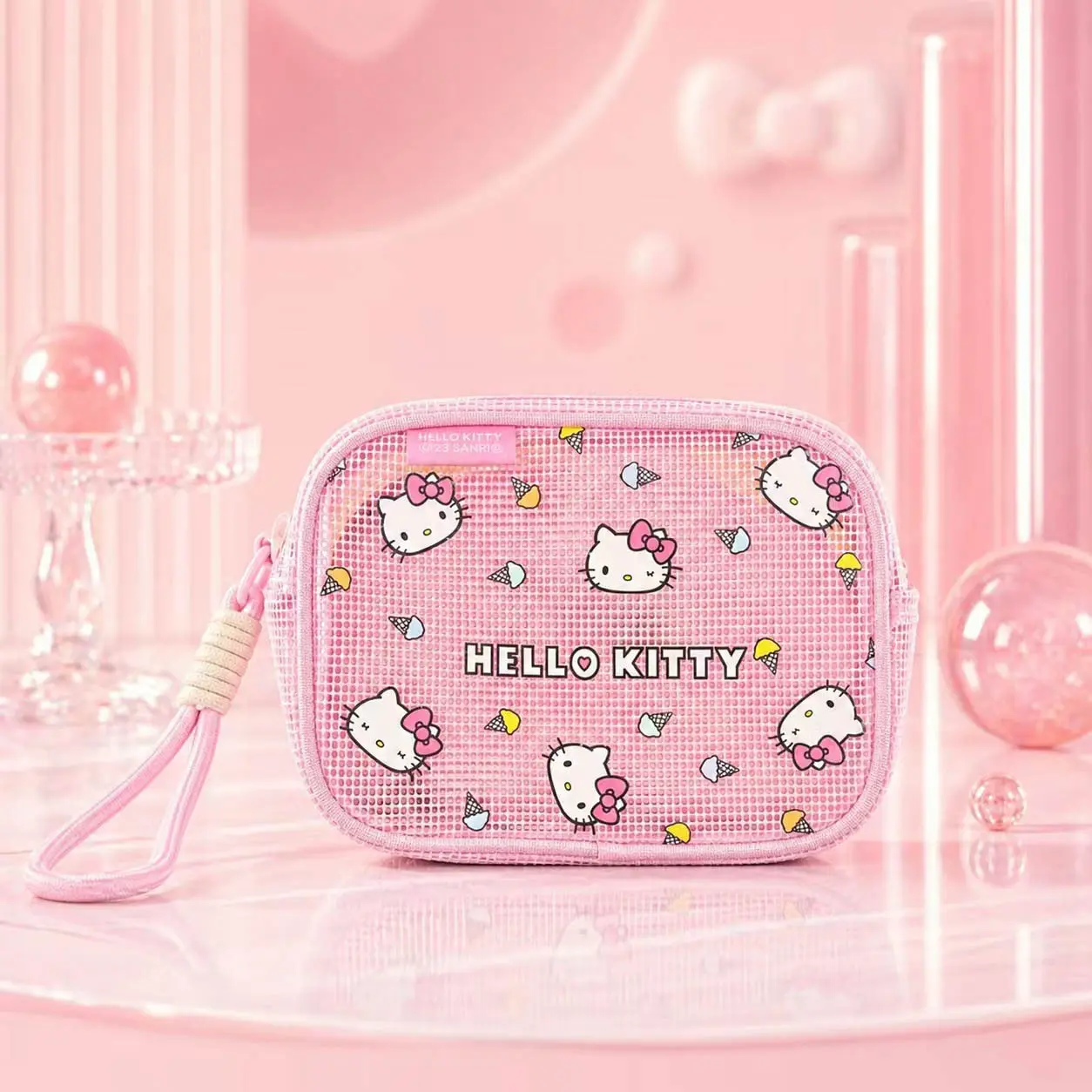 L Sanrio Checkered Cosmetic Bag Hello Kitty Toiletry Bag Kuromi Storage Bag Portable Bag