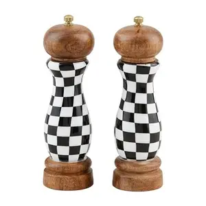 Mud Pie Checked Salt Pepper Grinders, 8" x 2 1/4" dia, WHITE