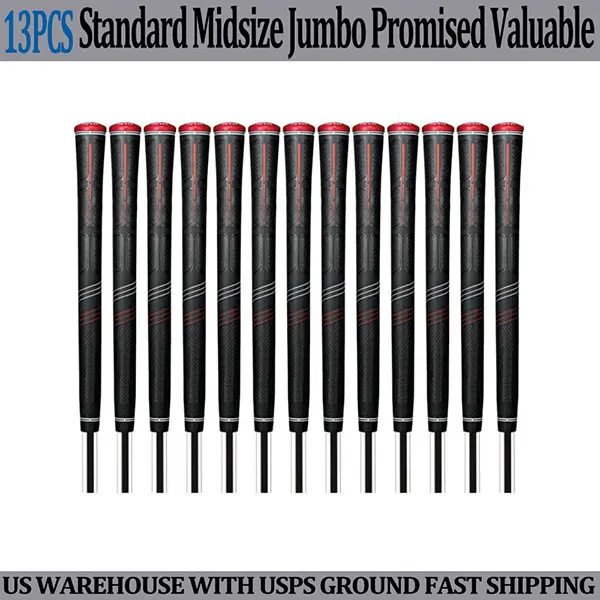 Golf Club Grips Set for Adults, 13 Pieces 60R Round Core Natural Rubber All Weather Grip with High Traction & Tacky Feel, Available in Standard/Mid/Jumbo Sizes, Midsize Grips