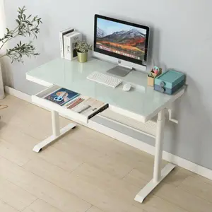 48 x 24 Inches Tempered Glass Standing Desk with Metal Drawer , Adjustable Height Stand up Desk, Sit Stand Home Office Desk, Ergonomic Workstation -W347110788