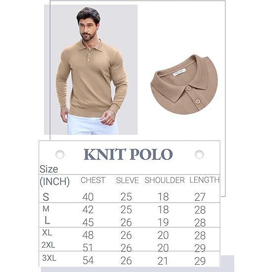 COOFANDY Men's Long Sleeve Knit Polo - Casual Button Down Golf Shirts for Men Formal Quarter