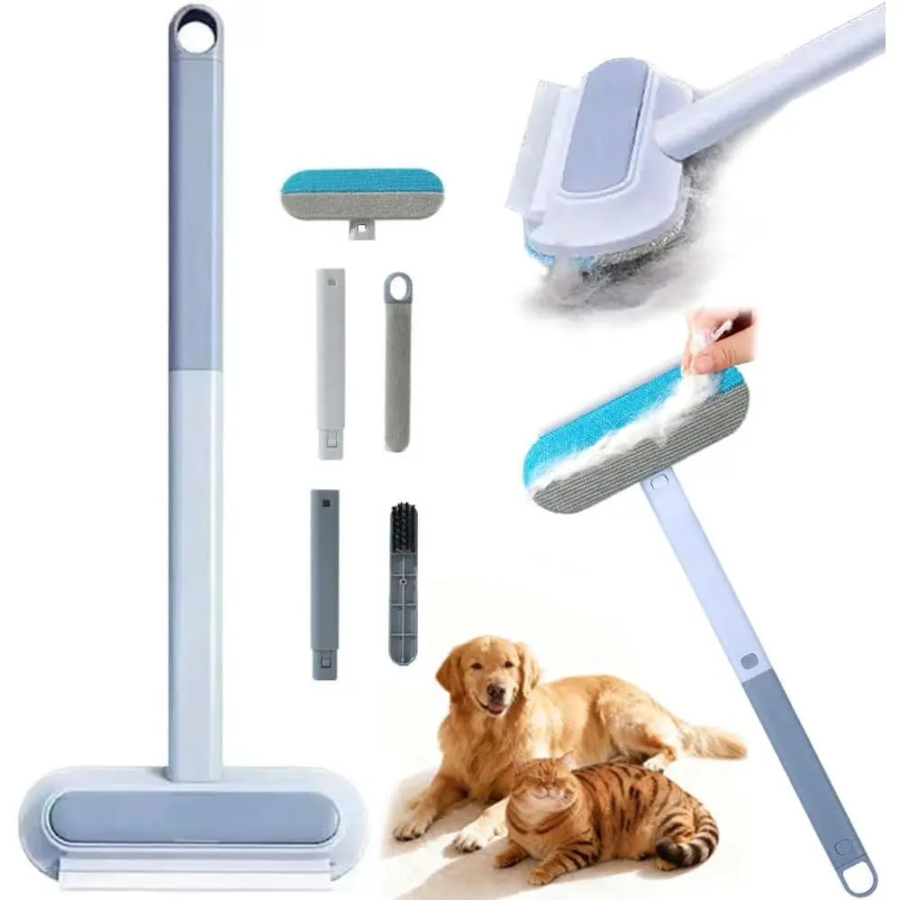 4 in 1 Pet Hair Remover, Long Handle Multifunctional Fur Lint Brush for Couch, Furniture, Carpet, Clothes, Bedding, Washable Dog and Cat Hair Lint Removal Brush 17.3 inch