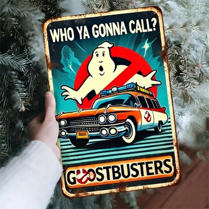 Vintage Style Ghostbusters Aluminum Sign for Home Bar Coffee Shop Garage Wall Decor Room Home Halloween Kitchen Bedroom Living Room Wall Hanging Decoration