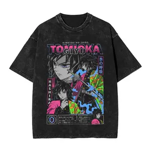 valentine shirts Demon Slayer Anime Tomioka Giyuu Peripheral Washed T-shirt Summer Men's and Women's Y2K Loose Casual Harajuku Short Sleeved Top