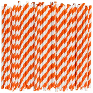 [1000 Count] Chunspak Orange/White Striped Paper Drinking Straws Bulk - 7.75"x0.24", Unwrapped - Biodegradable and Compostable