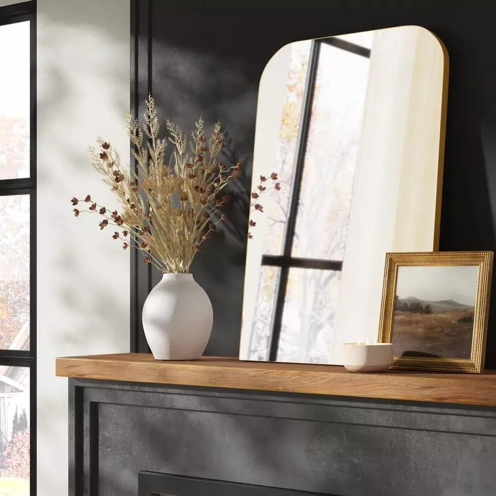 24" x 36" Infinity Mantle Mirror in Brass, Rust-Resistant Metal Frame, Modern Wall-Mounted Decorative Mirror for Living Room, Bedroom, Bathroom, Entryway, Hallway, Contemporary Home Décor, Stylish Accent, Elegant Design
