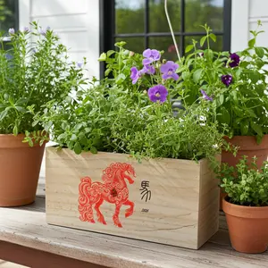 Personalized Chinese Year of the Horse Cedar Planter Box | Indoor or Outdoor