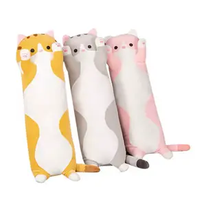 Cute Cat Plush Long Body Pillow Cuddle Cartoon Stuffed Animals Cat Plushie Soft Doll Pillows Gifts for Kids Girls