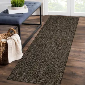 Garvee Kitchen Runner Rug 2x6 Brown - Non-Skid, Washable, Stain Resistant, Braided Print, Low Pile, Ultra Soft, Foldable Carpet for Entryway, Bathroom, Hallway