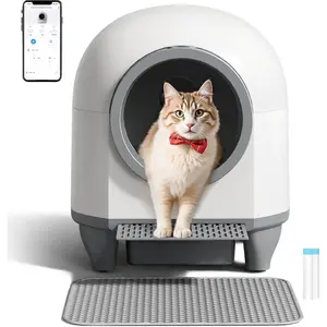 WARCAT Self Cleaning Litter Box Automatic, 90 L Automatic Cat Litter Box for Multiple Cats APP-Controlled with Smart Sensors, Safety Protection,Mat,1 Roll Garbage Bag (Gray)