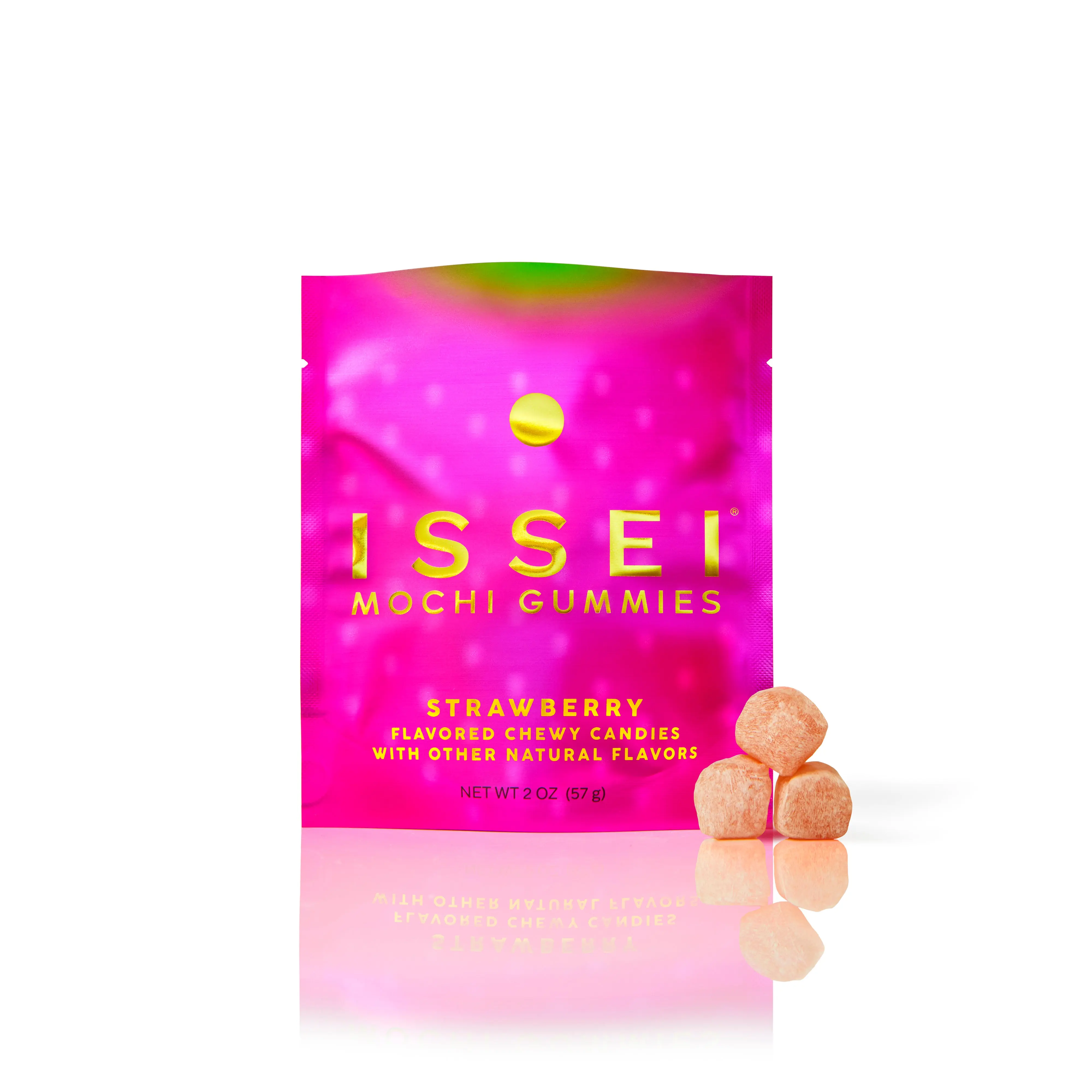 ISSEI Mochi Gummies Strawberry | Soft & Chewy | Award Winning | Gelatin-Free, Non-GMO, Gluten-Free, Plant-Based, Dye-Free | Delicious Snack | 2 Oz