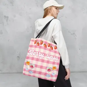 Berry Tipsy Strawberry Tote Bag | Coquette Aesthetic Gingham Tote | Cute Summer Picnic Bag