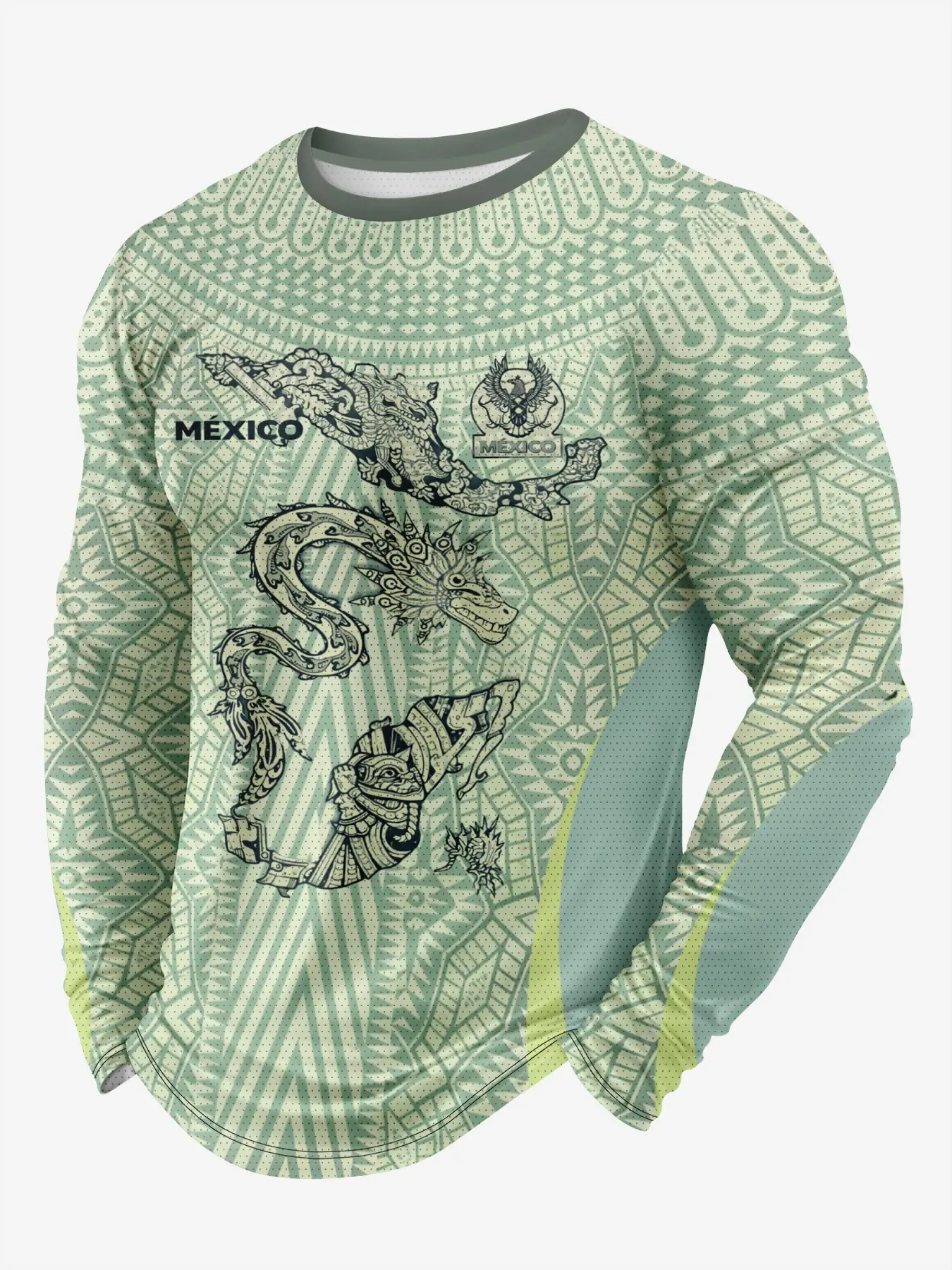 Limited Edition Mexico Long Sleeve Soccer Shirt, Soccer Jersey, Soccer Tee, Casual Sports Jersey, Aztec Style Round Neck, Maya Artwork, Football Training, Perfect Gift, Casual Sporty Top