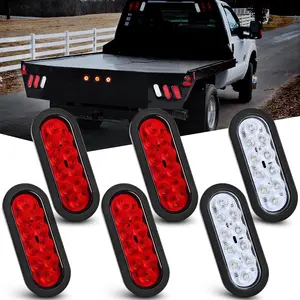 Nilight 6-Inch Oval Trailer Tail Lights (6PCS), 10LED Red White Flush Mount with Grommets & Plugs, IP67 Waterproof Brake Turn Signals Reverse, RV Truck Compatible
