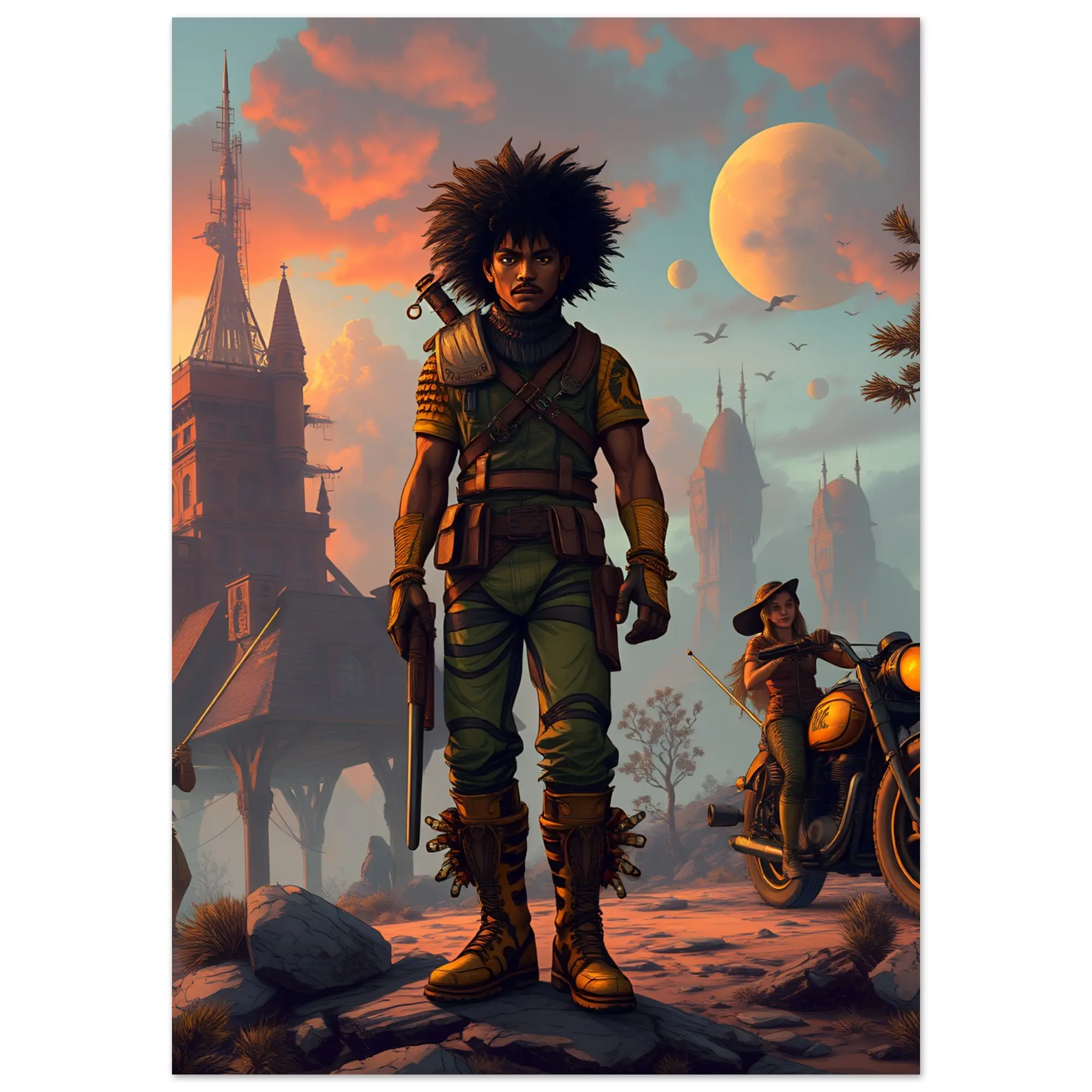 Afro Bio Punk Warrior Poster | Vibrant Giclée Print, Eco-Friendly Paper
