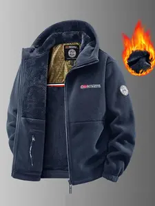 Men's Heavyweight Double Sided Fleece Jacket with Full Zip Closure & Hood Thick Winter Warm Coat, Multi Pocket Design, Machine Washable Polyester for Camping, Hiking, Outdoor Activities Durable Casual Outerwear Non Stretch Fabric