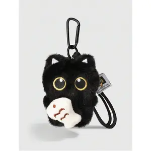 Kawaii 1pc Cute Black Pilot Cat Bag Charm, Punk Rock 3D Black Cat Keychain, Lanyard Decor Animal Birthday Holiday Gift
