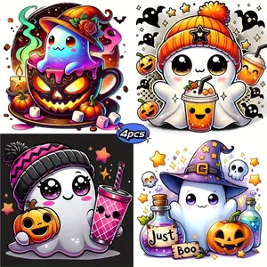 4pcs Halloween Ghost Diamond Painting Kit, Adult Art Craft Set, DIY 5D Round Drill Home Decor, No Frame Wall Decoration