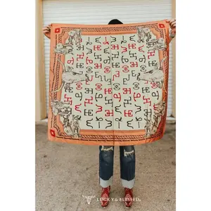 Beige Cow Skull Western Brand Printed Wild Rag