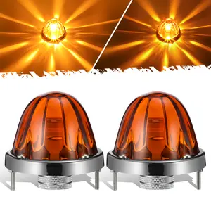 Partsam 2Pcs Amber Glass Lens Watermelon Lights [Patented] LED Side Marker Turn Signal Lights with Stainless Steel Bezel Replacement for Kenworth Peterbilt Freightliner