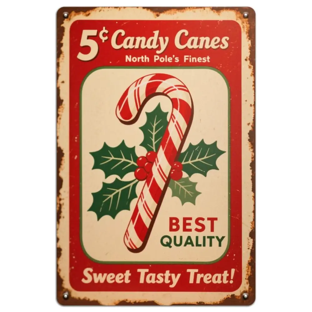 Classic Vintage Specialty Plaques & Signs - Rectangle Candy Canes Durable Metal Wall Art, Retro Christmas Home Decor, Hanging Indoor Room Decor for Holiday Parties, Nostalgic Funny Design, Iron-Aluminum Material