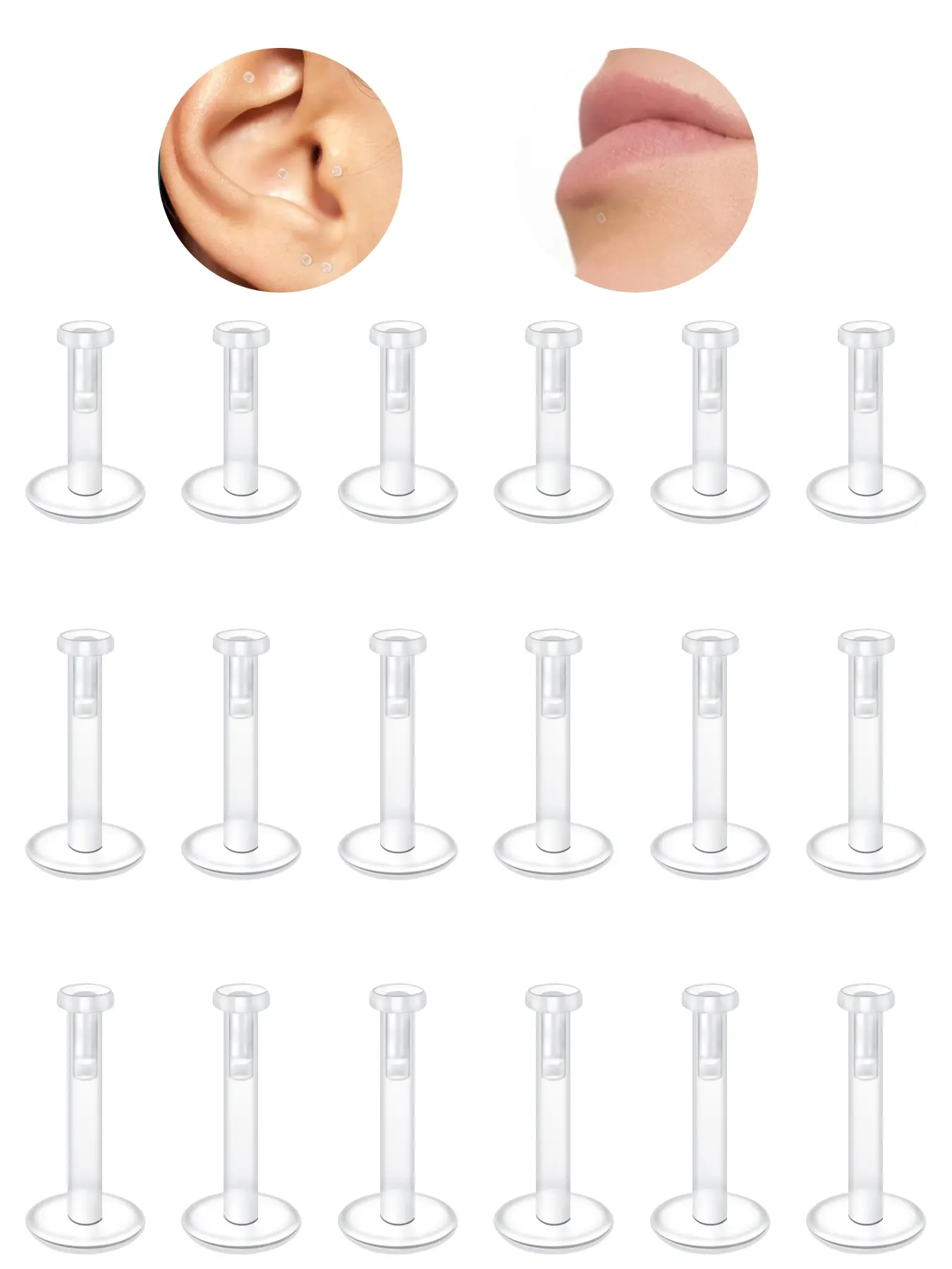 18Pcs 16Gauge Clear Bioflex Plastic Lip Studs Labret Medusa Monroe Piercing Retainers for Surgery Sport Work Flat Back Tragus Helix Catilage Conch Earrings Nose Rings Cartilage Piercing Jewelry for Women Men 6mm 8mm 10mm Men Jewelry