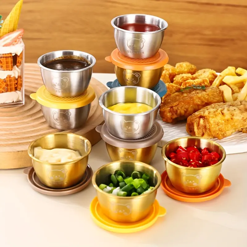 BUMEZENT BZ 12/6/3 PCS Upgraded 2oz/60ml 304 Stainless Steel Sauce Cups with Upgraded Leak-Proof Lids for Salad Dressing BBQ Sauces Cheese Ketchup Dips Perfect for Christmas Gifts Parties Picnics Lunchboxes and Everyday Kitchen