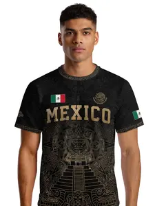 Mexico Soccer Jersey, Aztec Calendar Eagle Emblem Design, Sporty Fitted Long Sleeve Top, All Seasons Wear