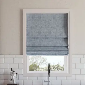 27"x64" Sun Zero 100% Blackout Somerton Textured Cordless Roman Window Shade Blue: Indoor Polyester Blinds & Shades